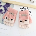 Pink deer knitted gloves for kids with convertible flip top and half-finger design - Coral Almond