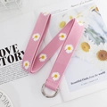Pink canvas daisy belt with silver double D-ring buckle for students and casual wear - Pink