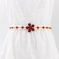 Elastic pearl waist chain with double rows and red rhinestone flower buckle for dresses - Red