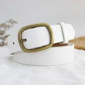 Cinturón clásico de cuero blanco con hebilla de latón vintage para vaqueros mujer - Blanco