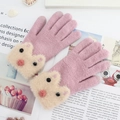 Rosa Fleece-Touchscreen-Handschuhe für Damen mit süßer 3D-Plüschtier-Dekoration - Einheitsgröße / Koreanisches Lila