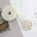 Elegante cinturón de perlas tejidas con hebilla redonda dorada y diseño de rejilla - Estilo Hebilla Redonda (EL211-1) / Blanco