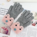 Süße graue Strickhandschuhe mit Touchscreen-Funktion und rosa Plüschkatze - Einheitsgröße / Melange Grau