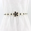 Elastic pearl waist chain with double-row beads and black flower buckle for dresses - Black
