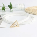 Slim white PU leather belt for women featuring a minimalist golden triangle metal buckle - White