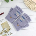 Men's light purple convertible knitted mittens with stylish colorful striped flip top covers - One Size / Aqua Blue