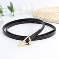 Slim dark brown women's belt featuring a minimalist golden triangle buckle detail - Dark Coffee