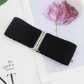 Elastic black waist belt for women with silver metal interlocking buckle and stretch band - Black (EL215)