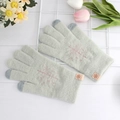 Light grey winter knit touch screen gloves with red snowflake patterns and logo tag - One Size / Green