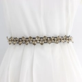 Elastic waist belt with sparkling champagne crystal hearts and round rhinestones for dresses - Champagne Rhinestone