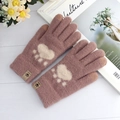 Plush mauve pink bear paw gloves with touchscreen tips and warm fleece lining - One Size / Coffee