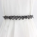 Black elastic waist belt with sparkling grey rhinestone heart and teardrop gems - Black Zirconia