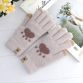 Cute pink cat paw thermal knit gloves with touchscreen tips and plush fleece lining - One Size / Milk Tea
