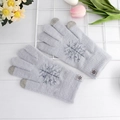 Light gray knitted touch screen thermal gloves with dark snowflake pattern for winter - One Size / Elegant Grey