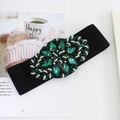 Elastic black waist belt featuring emerald green crystal buckle for women dresses - Emerald Green
