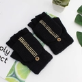 Men's winter black knitted convertible flip top gloves with gold stripes and fashion button - One Size / Black