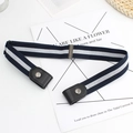Cintura elastica senza fibbia a righe bianche e blu con bottoni a pressione argento - Strisce Navy Bianco (Regolabile)