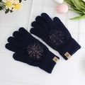 Navy blue winter knitted touchscreen gloves with champagne gold snowflake patterns - One Size / Navy Blue