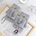 Cute grey convertible knitted gloves with rabbit ears and wood button for women - One Size / Elegant Grey