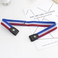 Adjustable red white blue striped elastic buckless belt with black leather and silver snaps - Red White Blue Stripe (Adjustable)