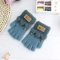 Winter kids bear paw convertible flip top mittens in navy and light blue knit - One Size / Korean White Blue