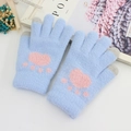 Cute light blue knit gloves with pink heart patterns and touchscreen grey fingertips - One Size / Light Grey Blue