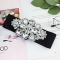 Elegant black wide elastic waist belt for women with sparkling crystal rhinestone buckle - White Zircon