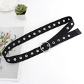 Cintura in tela nera con occhielli in metallo argento e fibbia rotonda stile punk - Fibbia Rotonda (WP294-1)