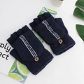 Men's navy blue striped knitted convertible flip-top mittens with fashion button - One Size / Navy Blue