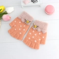 Guantes de punto rosa coral para niños con diseño de corazón y lazo decorativo - Rojo Cuero