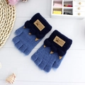 Kids knitted convertible mittens in blue and navy patchwork with a cute paw patch - One Size / Starry Blue