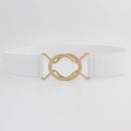 Cintura elastica bianca da donna con elegante fibbia dorata a doppio anello - 75cm / Bianco