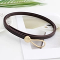 Ceinture fine pour femme en cuir marron foncé avec boucle métallique dorée rétro - Café Foncé
