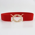 Cintura elastica rossa da donna con fibbia in metallo dorato a doppio anello incrociato - 75cm / Rosso