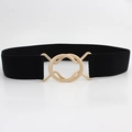 Cintura elastica nera da donna 4cm con fibbia dorata a doppio anello incrociato - 75cm / Nero