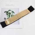 Cintura elastica larga da donna con placche metalliche dorate a scaglie di pesce - Oro