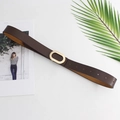 Cintura minimalista in pelle testa di moro da donna con fibbia ovale dorata per jeans - Caffè Scuro
