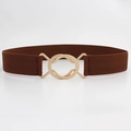 Cintura elastica marrone da donna con fibbia in metallo a doppio anello dorato - 65cm / Cammello