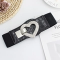 Cintura elastica nera con fibbia a cuore in strass argentati e trama a coccodrillo - Stile Cuore (EL223-6) / 75cm