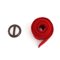 Elegant red wool fabric waist belt with a round dark wood grain buckle for autumn coats - Red