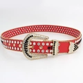 Cintura rossa da donna con strass e fibbia dorata di lusso in stile western - 115cm / Rosso