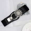 Cintura elastica alta da donna con fibbia a fiore argentata con strass scintillanti - Stile Fiore d'Argento (EL223-1) / 75cm