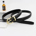 Minimalist black PU leather belt with elegant golden horseshoe buckle for women - Black