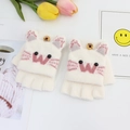 Guanti bianchi in peluche a forma di gatto con risvolto per bambini caldi - Taglia unica / Bianco