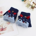 Gebreide kinderhandschoenen in donkerblauw met schattig elandontwerp en warme fleece - Eén maat / Marineblauw