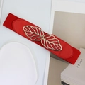 Cintura elastica rossa da donna con fibbia a foglia dorata e dettagli in pelle - Rosso