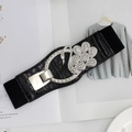 Elastic waist belt with a black crocodile texture and silver rhinestone swan buckle - Swan Shape Style (EL223-4)