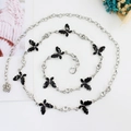 Chaîne de taille argentée avec papillons noirs et accents de strass étincelants - Noir
