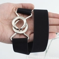 Cintura elastica nera da donna con fibbia ad anelli argento per abiti e gonne - Stile con fibbia rotonda / Nero (EL230)