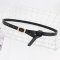 Minimalist black thin belt for women with elegant golden rectangle buckle for jeans - Black